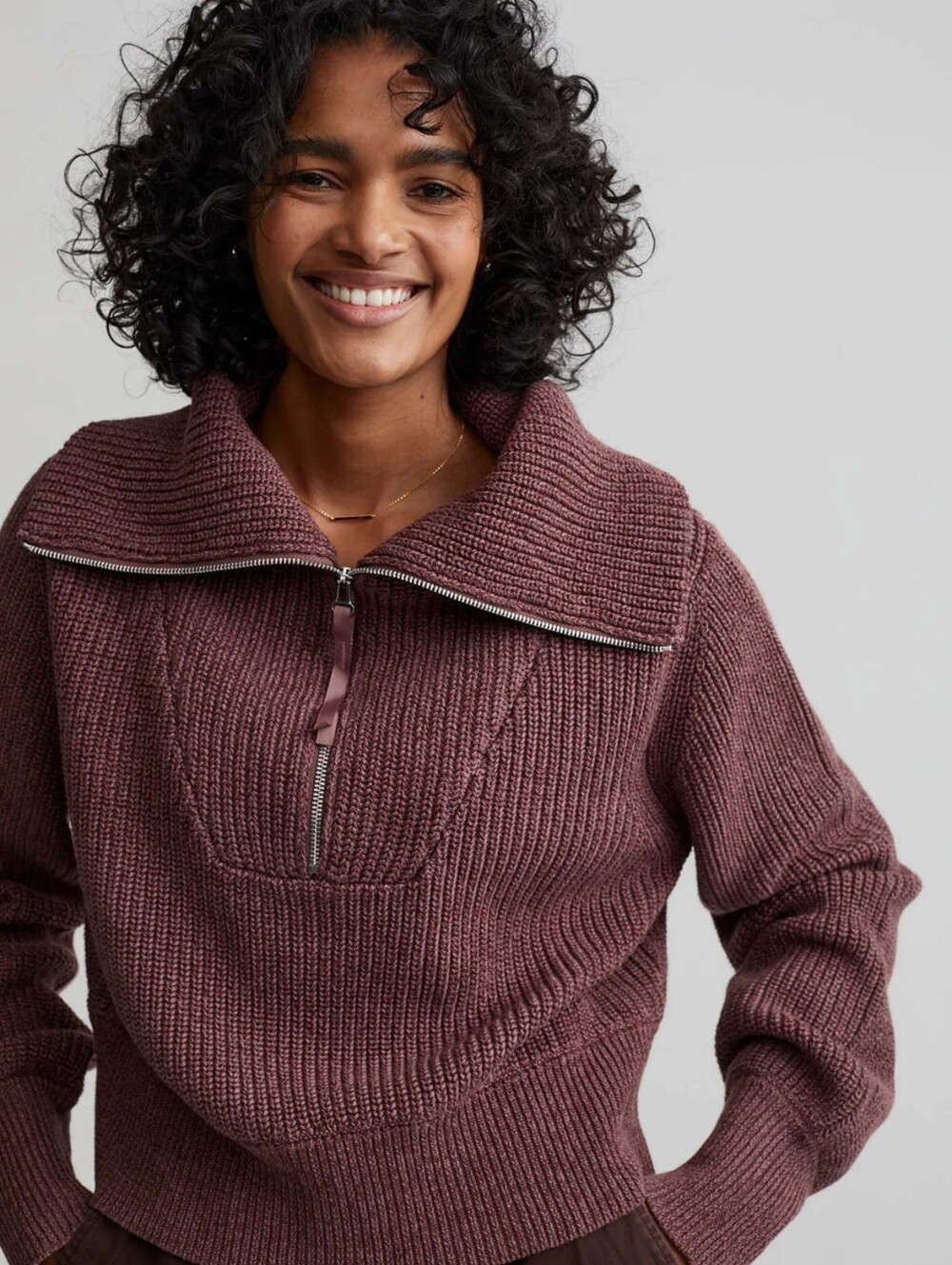 Varley Mentone Half-Zip Knit Pullover Rose Taupe Speckle XS